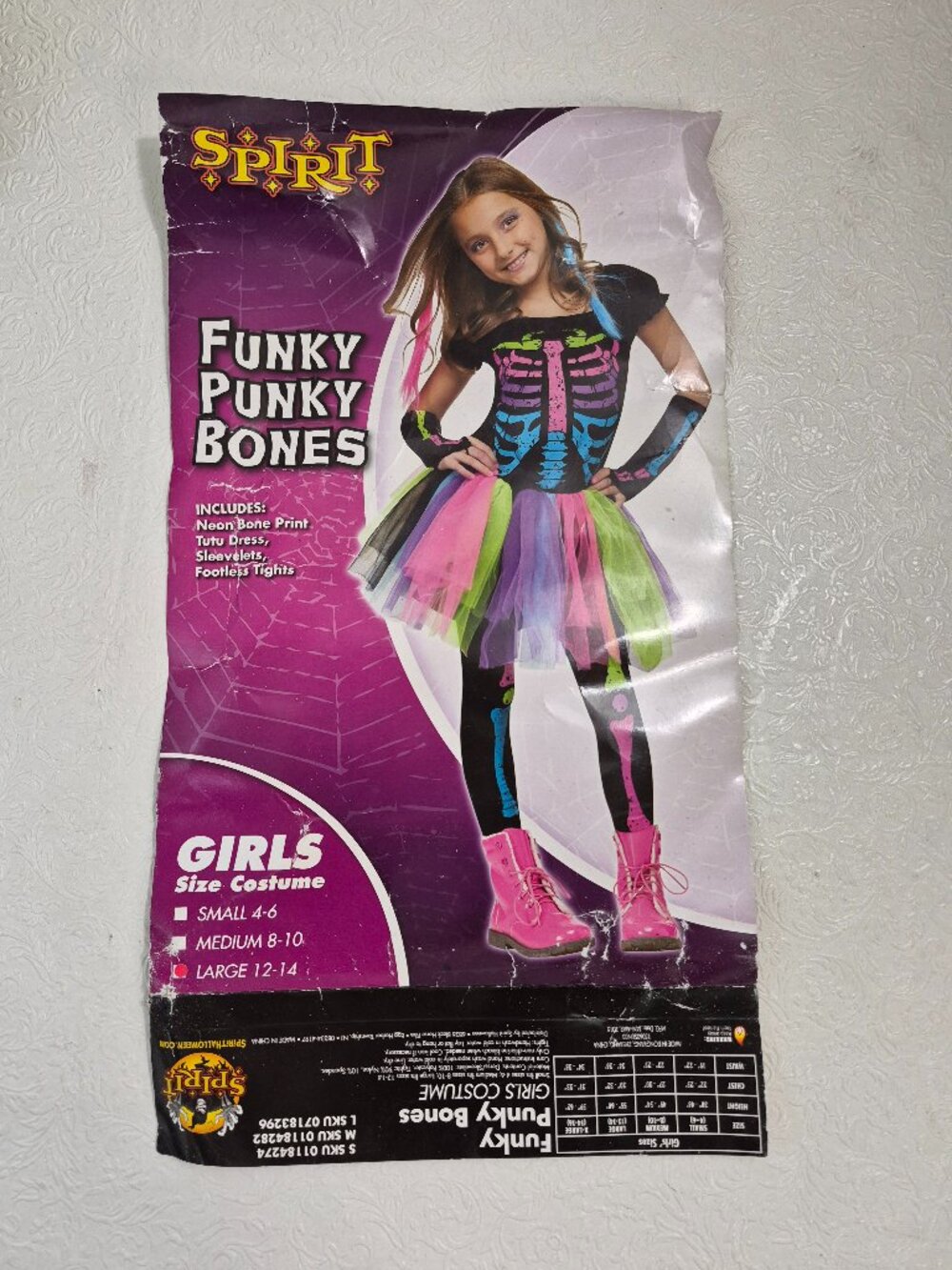 Spirit Funky Punky Bones Girls Rainbow Skeleton Tutu Halloween Costume L (12-14)